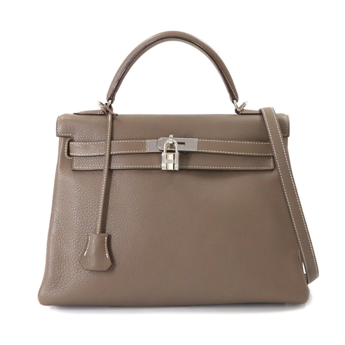 Kelly 32 Taurillon Clemence Etoupe 2way Hand Shoulder Bag