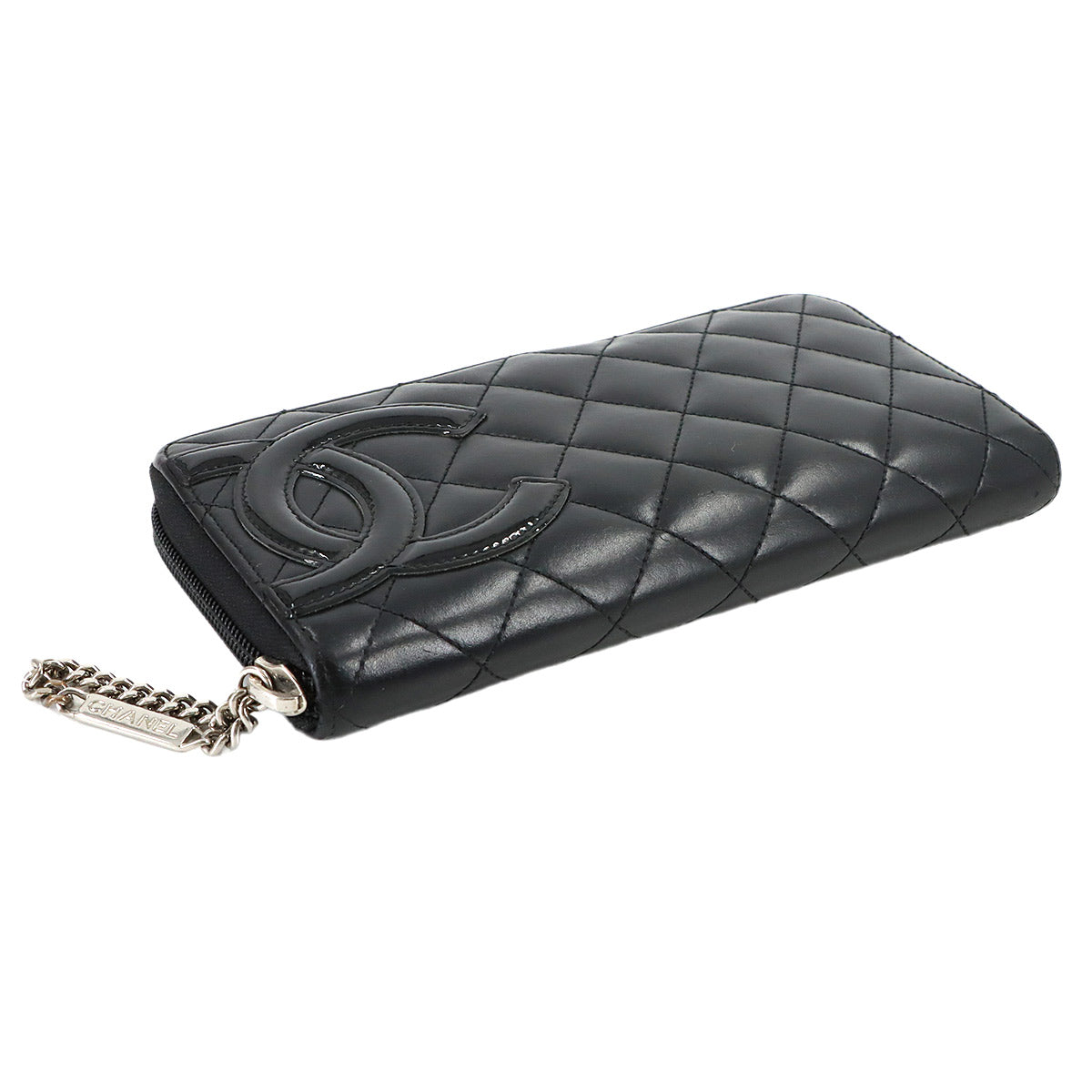 Cambon Line Zipped Around Long Wallet Leather Black A50078