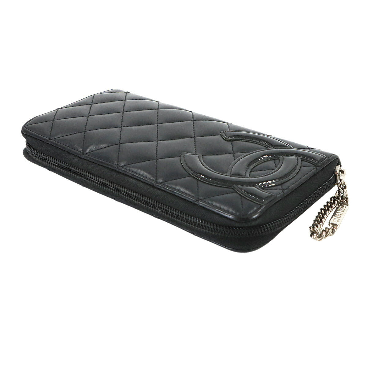 Cambon Line Zipped Around Long Wallet Leather Black A50078