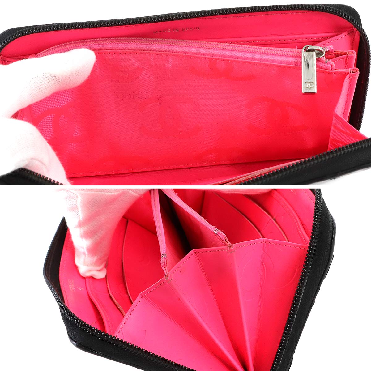 Cambon Line Zipped Around Long Wallet Leather Black A50078