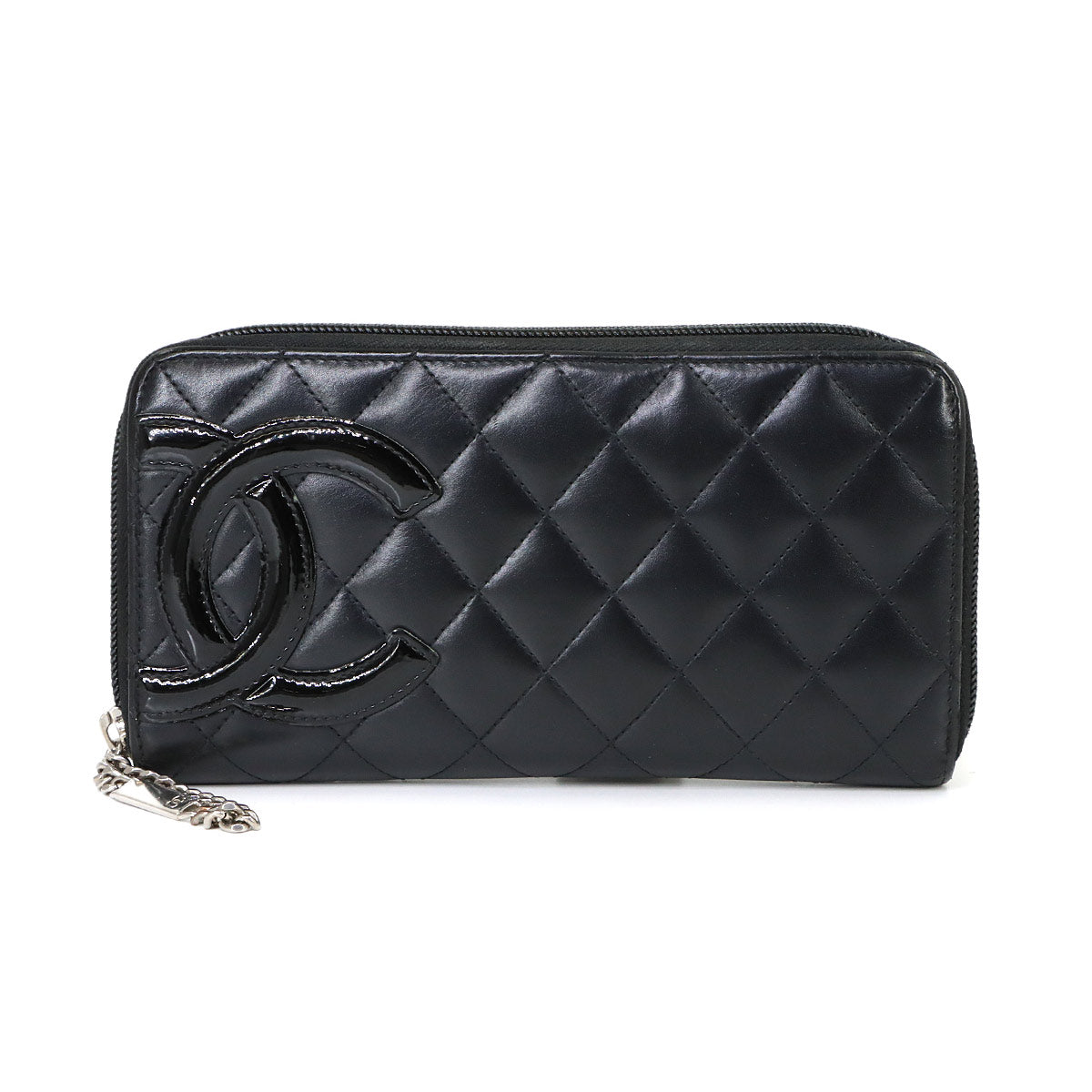Cambon Line Zipped Around Long Wallet Leather Black A50078
