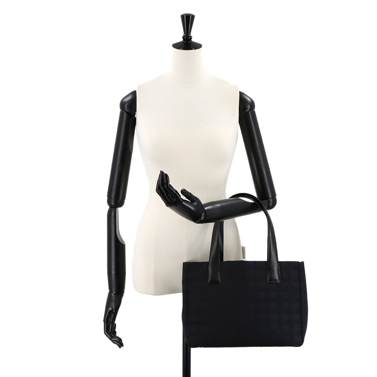 New Travel Line Tote PM Bag Nylon Jacquard Leather Black A20457