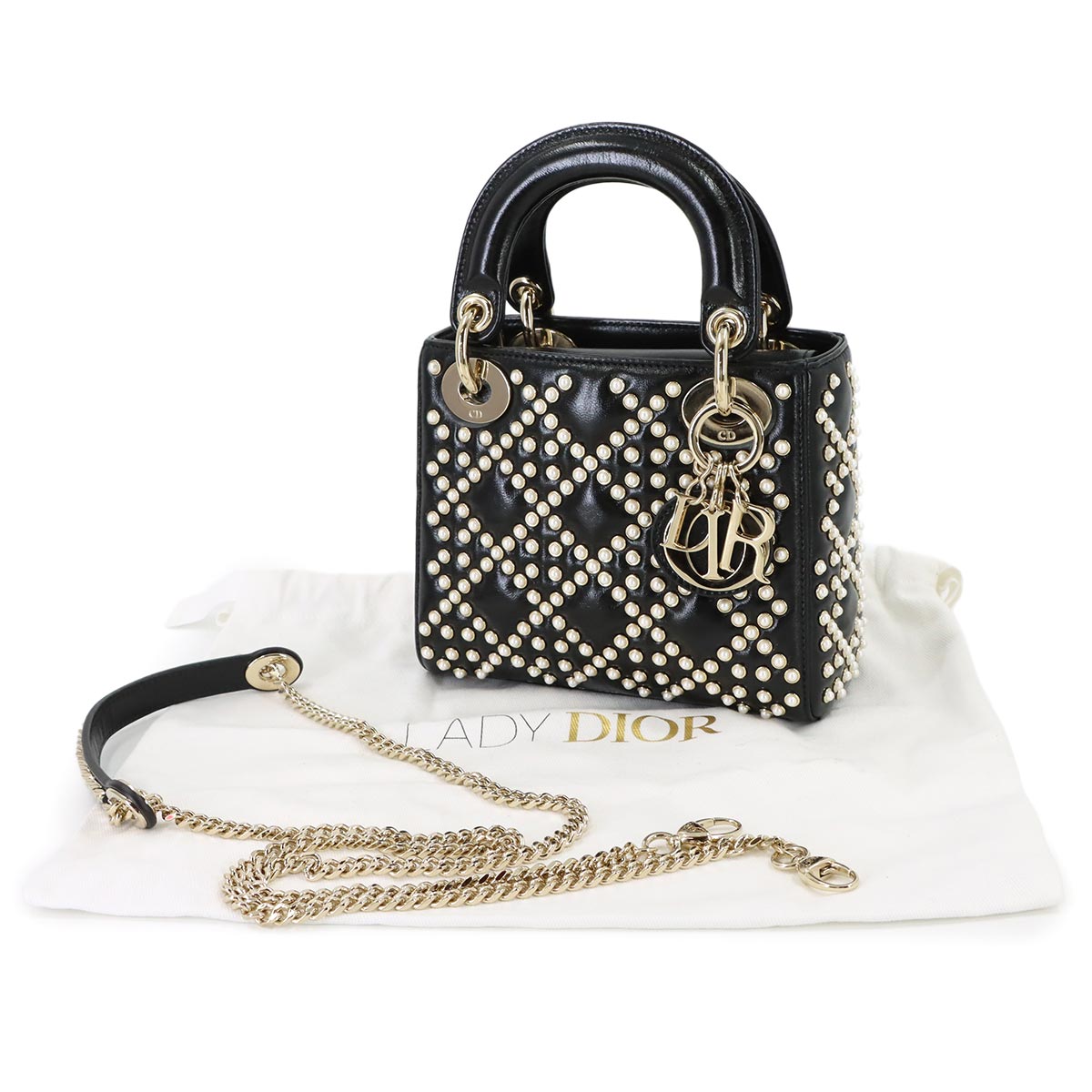 Cannage Lady Dior Mini Hand Shoulder Bag Leather Black