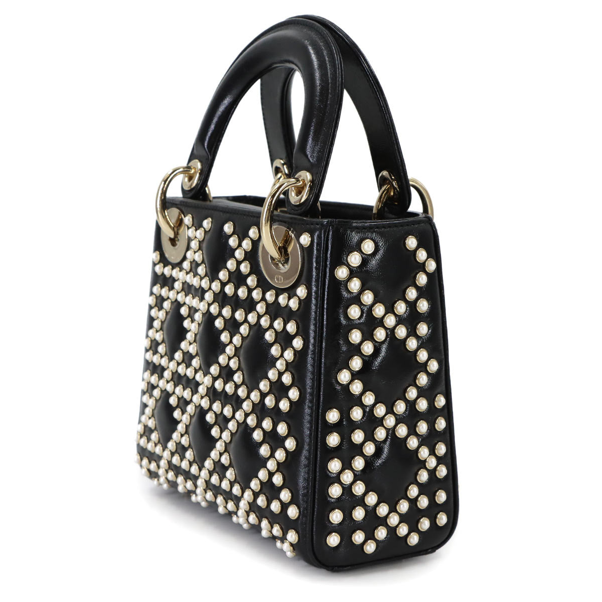 Cannage Lady Dior Mini Hand Shoulder Bag Leather Black