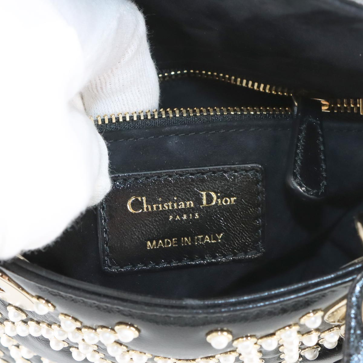 Cannage Lady Dior Mini Hand Shoulder Bag Leather Black