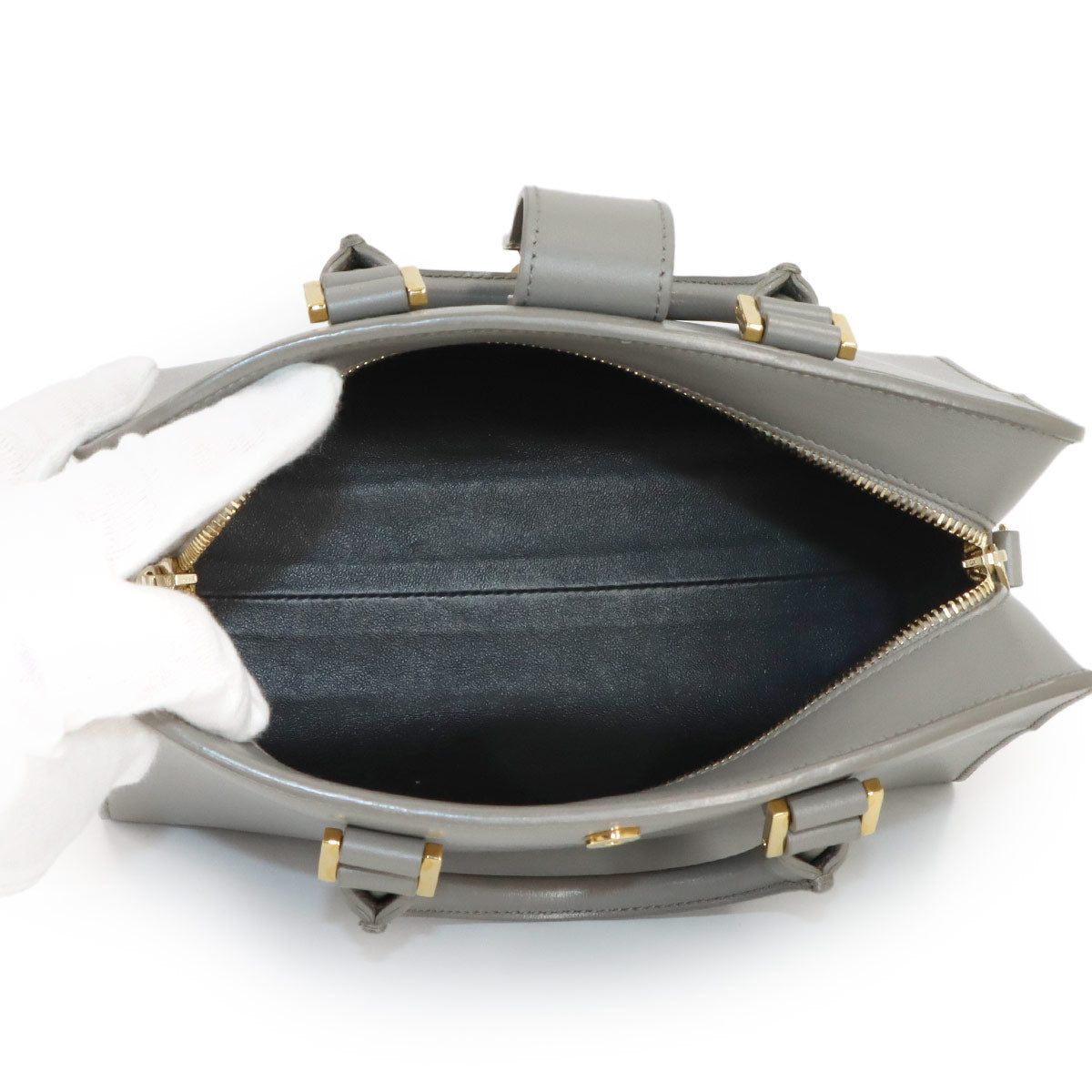 Baby Cabas Hand Shoulder Bag Leather Gray 568853