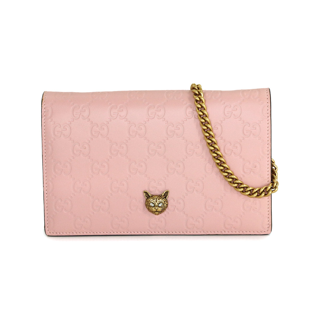 Guccissima Linea Cat Chain Wallet Leather Pink 548060