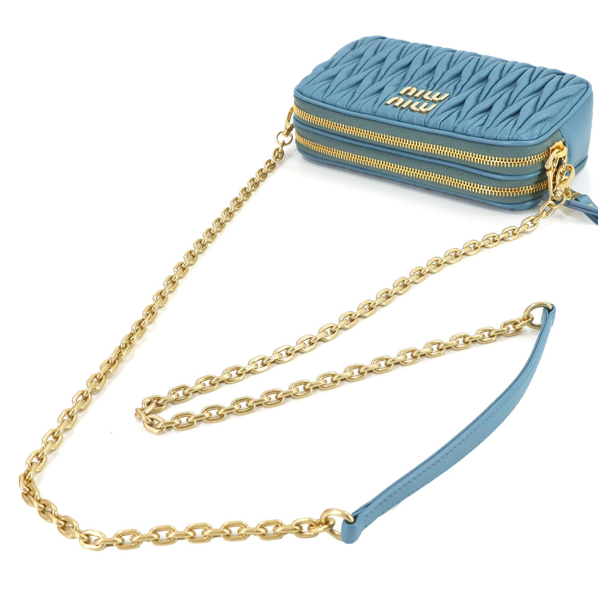 Matelasse Chain Shoulder Bag Leather Blue 5BP045 Purse