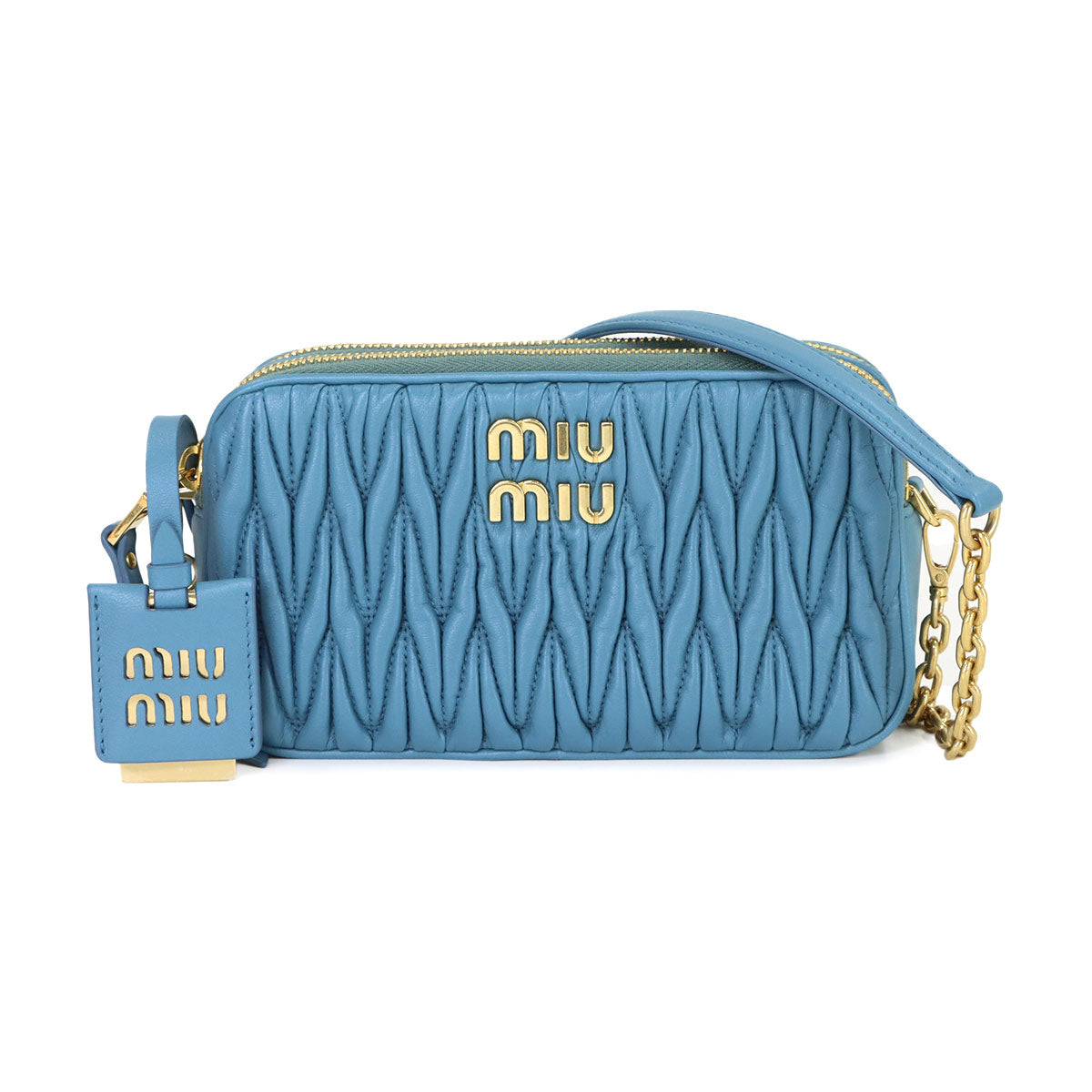 Matelasse Chain Shoulder Bag Leather Blue 5BP045 Purse