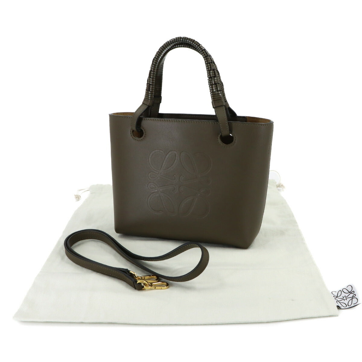 Anagram Mini Tote Shouder Bag Leather Khaki Purse