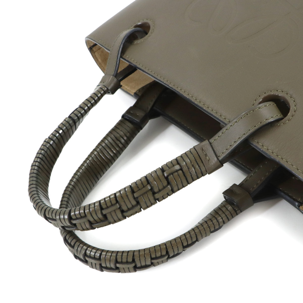 Anagram Mini Tote Shouder Bag Leather Khaki Purse