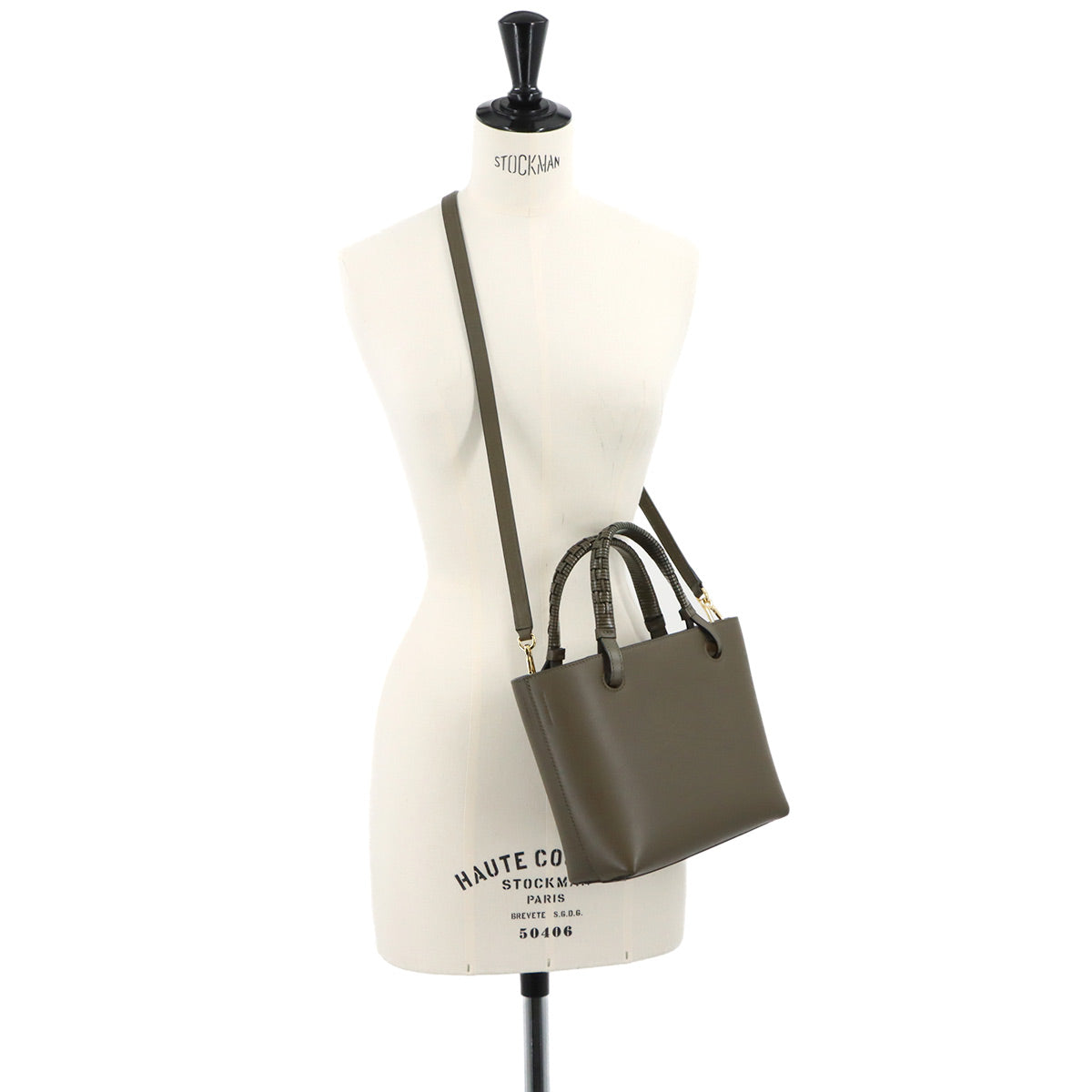 Anagram Mini Tote Shouder Bag Leather Khaki Purse