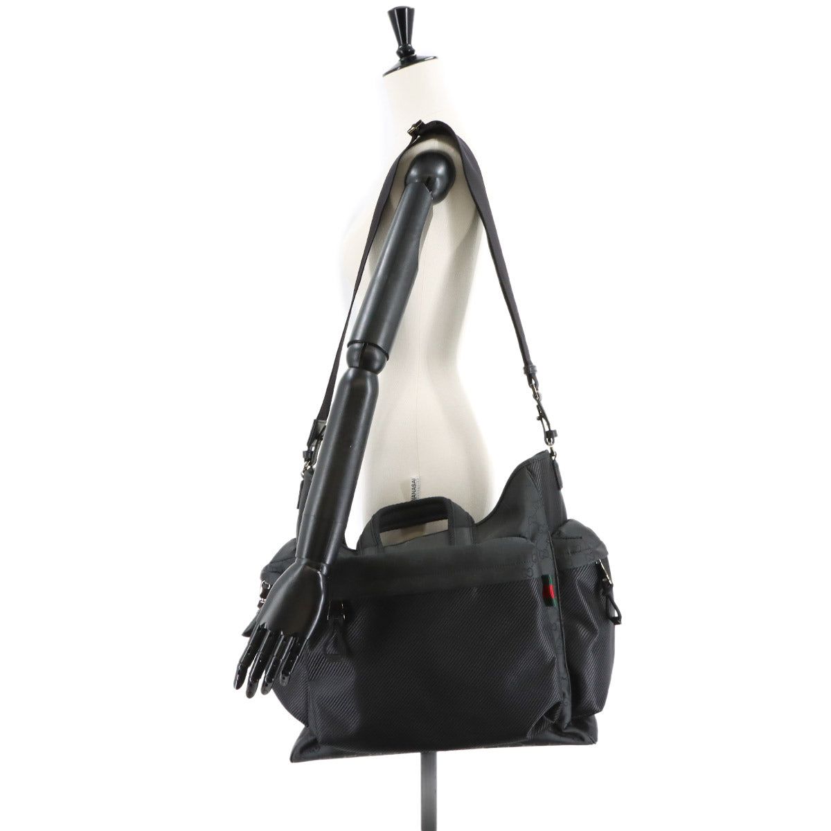 GG Nylon Tote Bag Leather Black 449178 Purse