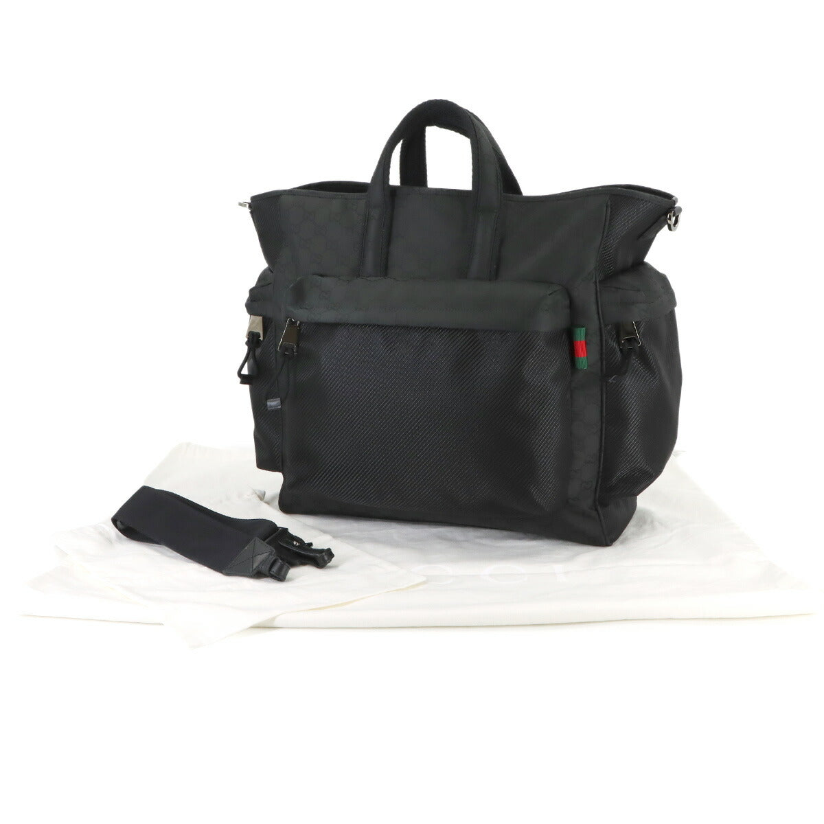 GG Nylon Tote Bag Leather Black 449178 Purse