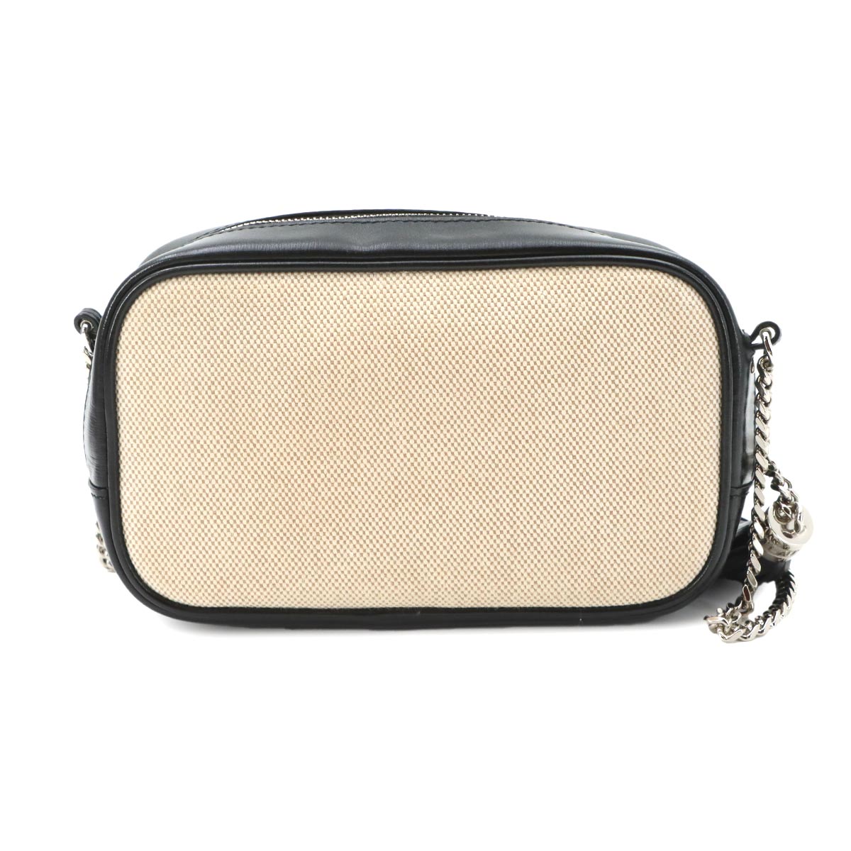 Lou Camera Chain Shoulder Bag Canvas Leather Beige 612563