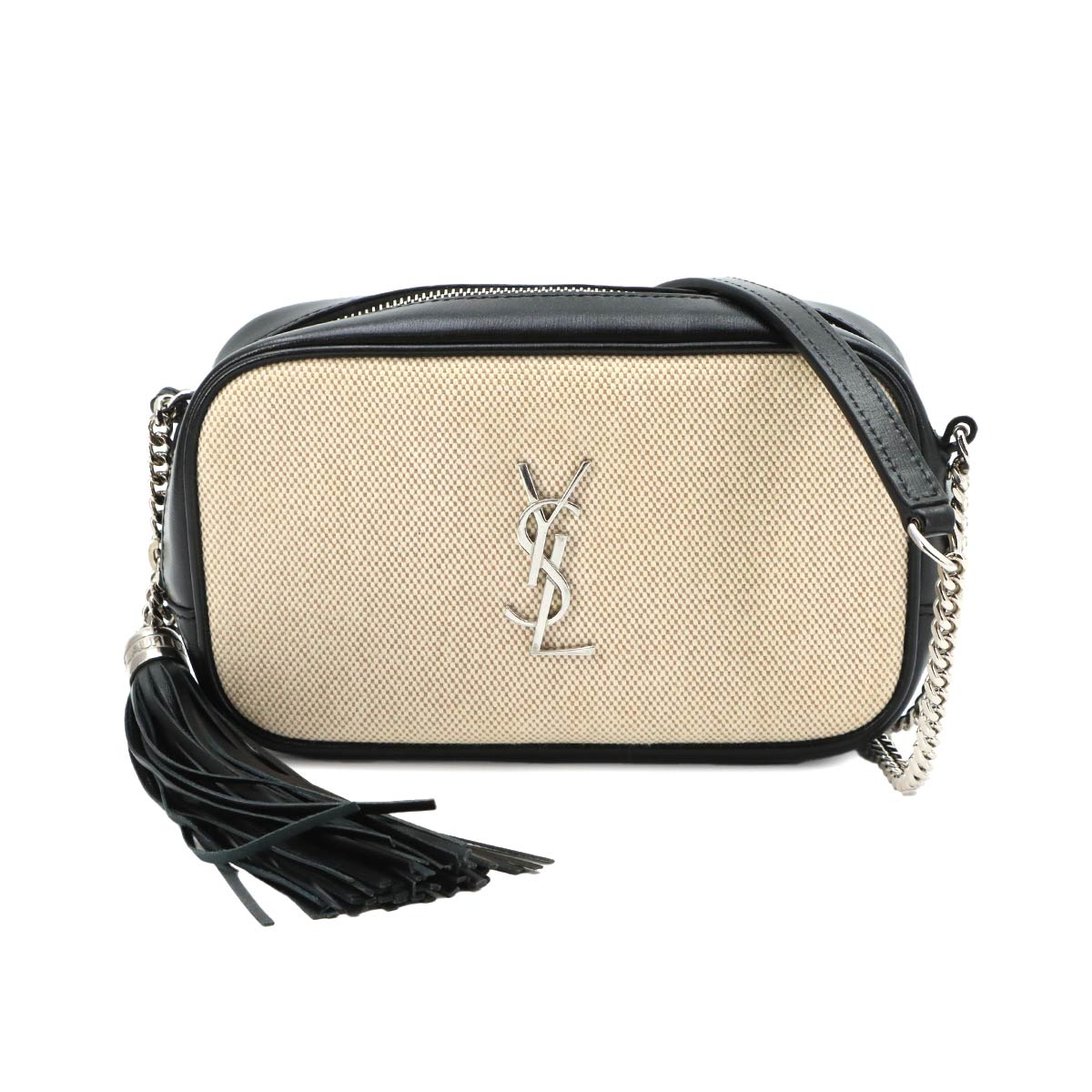 Lou Camera Chain Shoulder Bag Canvas Leather Beige 612563