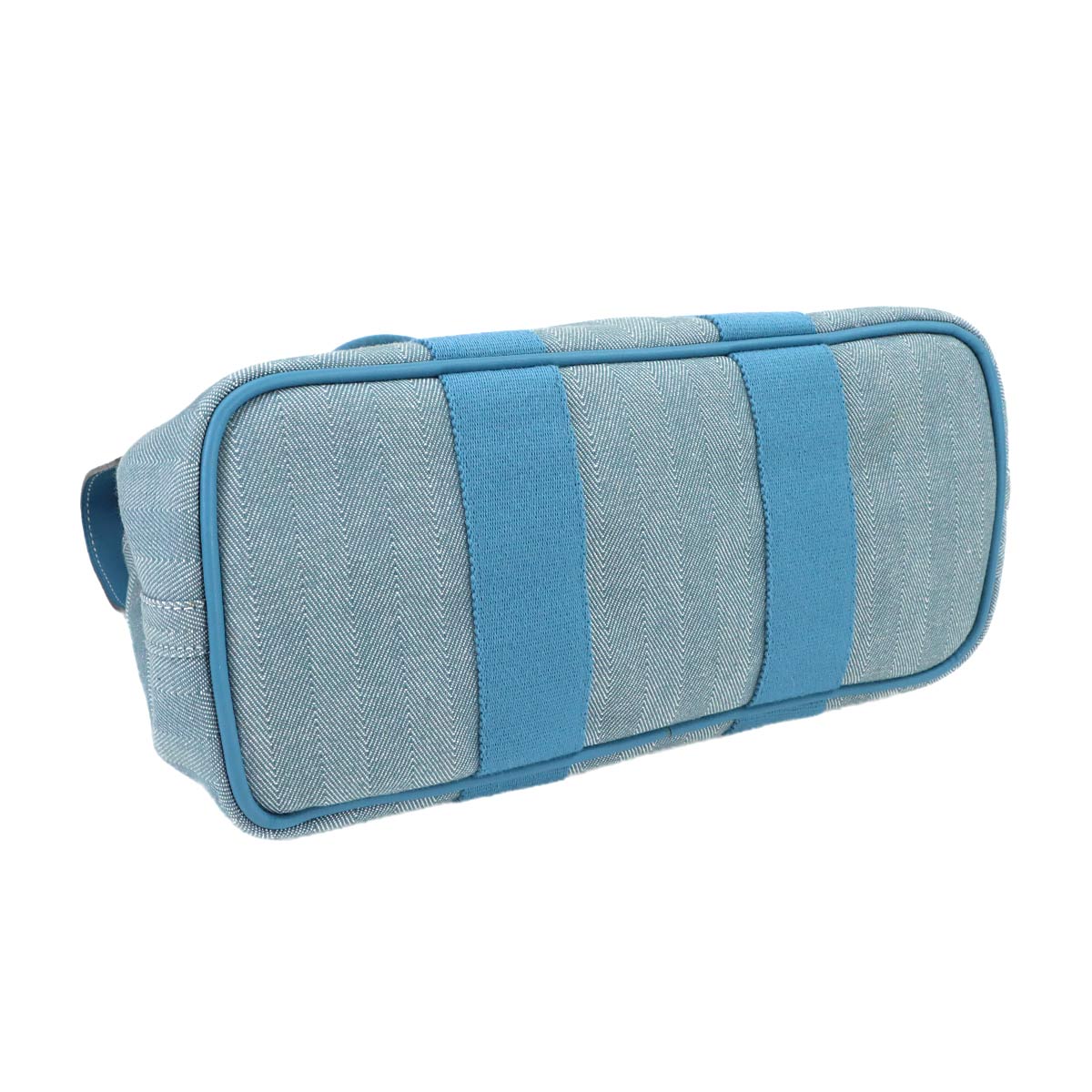 Valparaiso PM Hand Bag Toile Chevron Leather Blue jean Purse