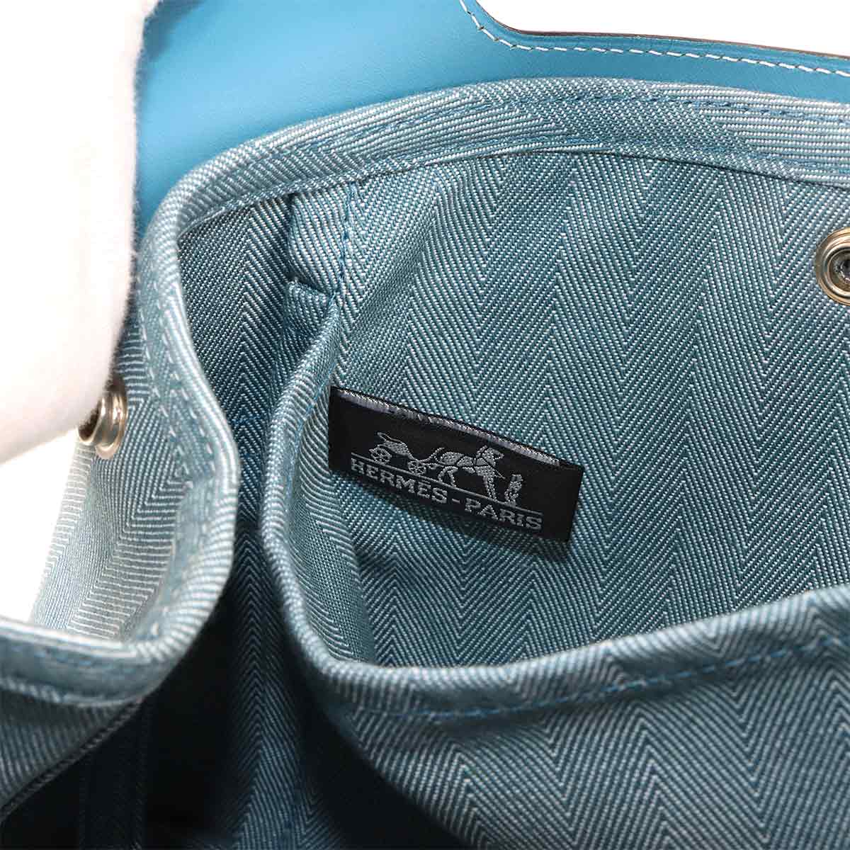 Valparaiso PM Hand Bag Toile Chevron Leather Blue jean Purse