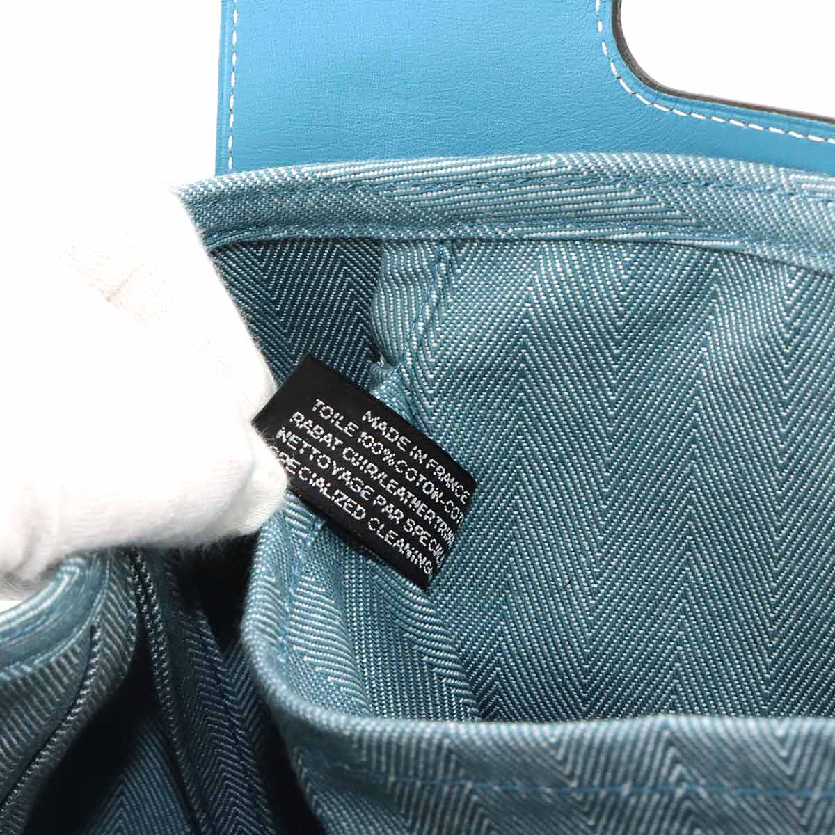 Valparaiso PM Hand Bag Toile Chevron Leather Blue jean Purse