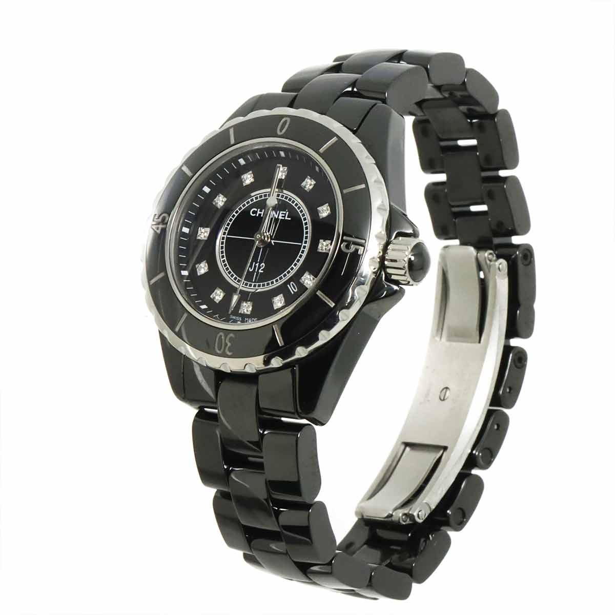 J12 H1625 12P Diamond Quartz Black Dial Ladies Watch