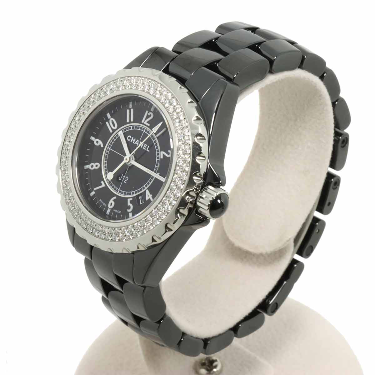 J12 33mm H0949 Diamond bezel Ceramic Date Black Dial Ladies