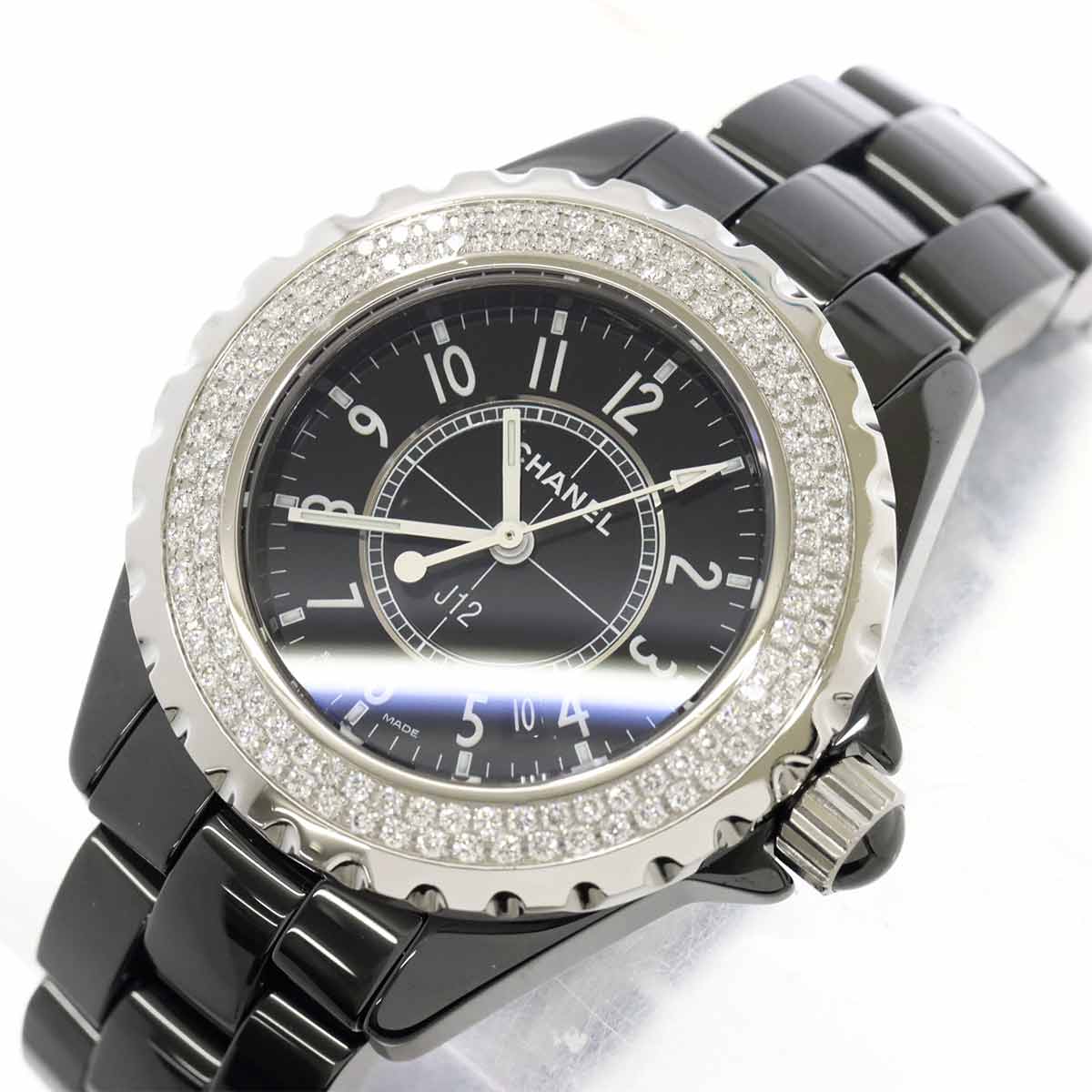 J12 33mm H0949 Diamond bezel Ceramic Date Black Dial Ladies