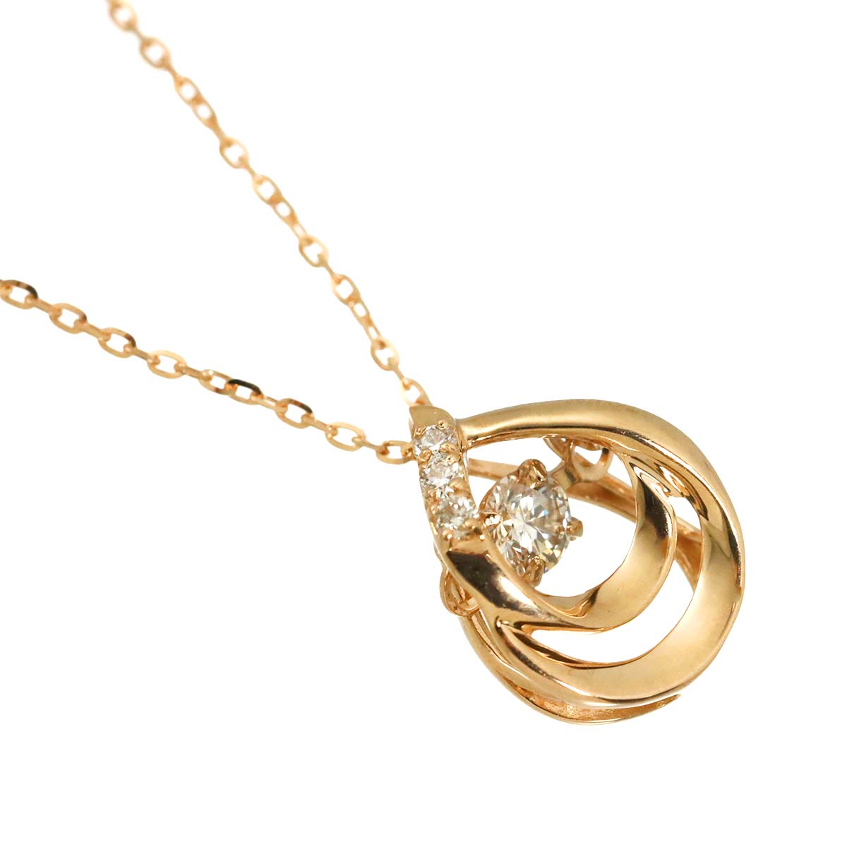 Diamond 0.10ct Necklace 18K K18 PG Pink Gold