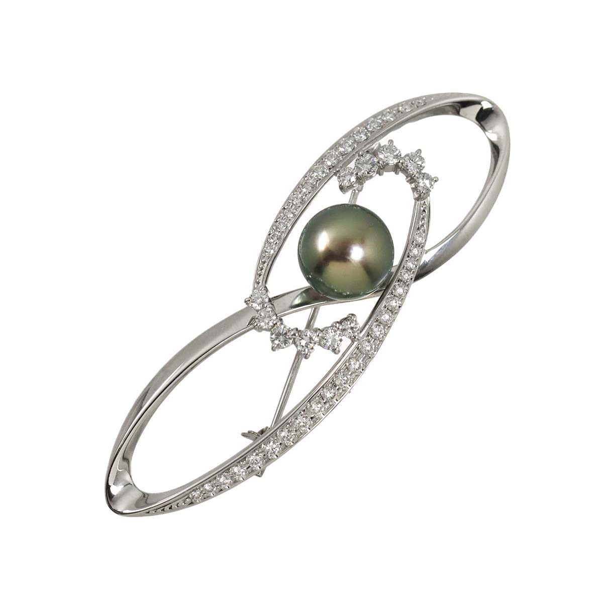 South Sea pearl 10.6mm Diamond 1.27ct Brooch 18K WG 750
