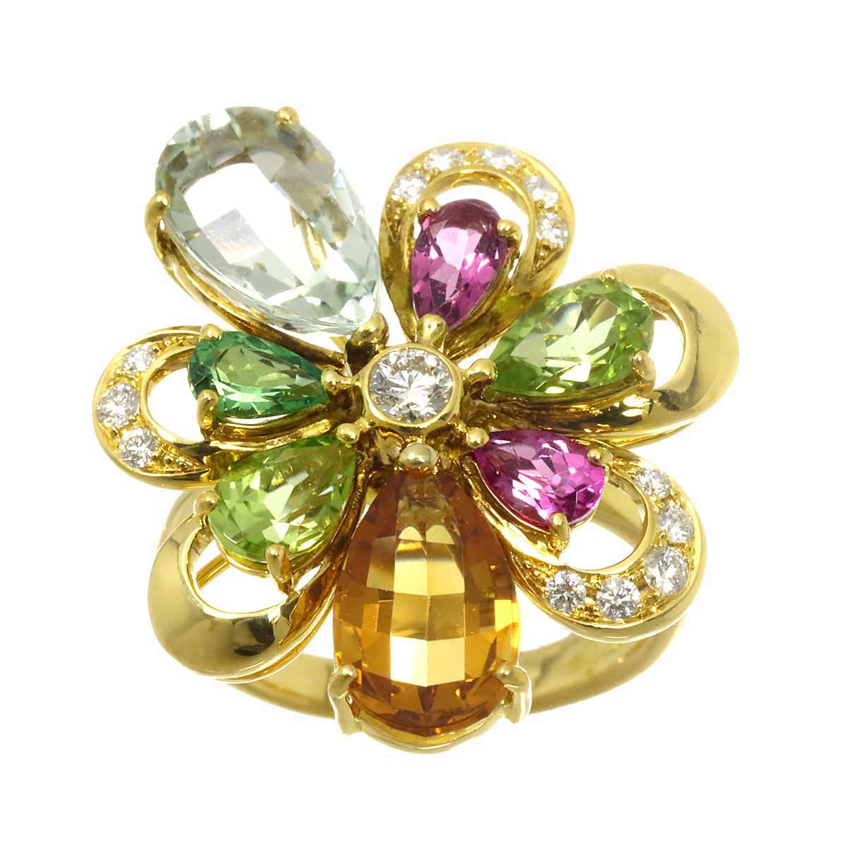 Citrine Diamond 0.20ct Multi Stone Ring 18K YG Size4.75-5(US)
