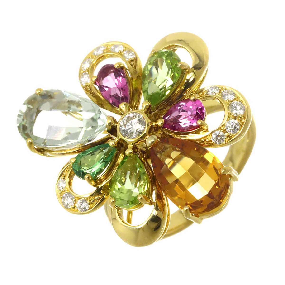 Citrine Diamond 0.20ct Multi Stone Ring 18K YG Size4.75-5(US)