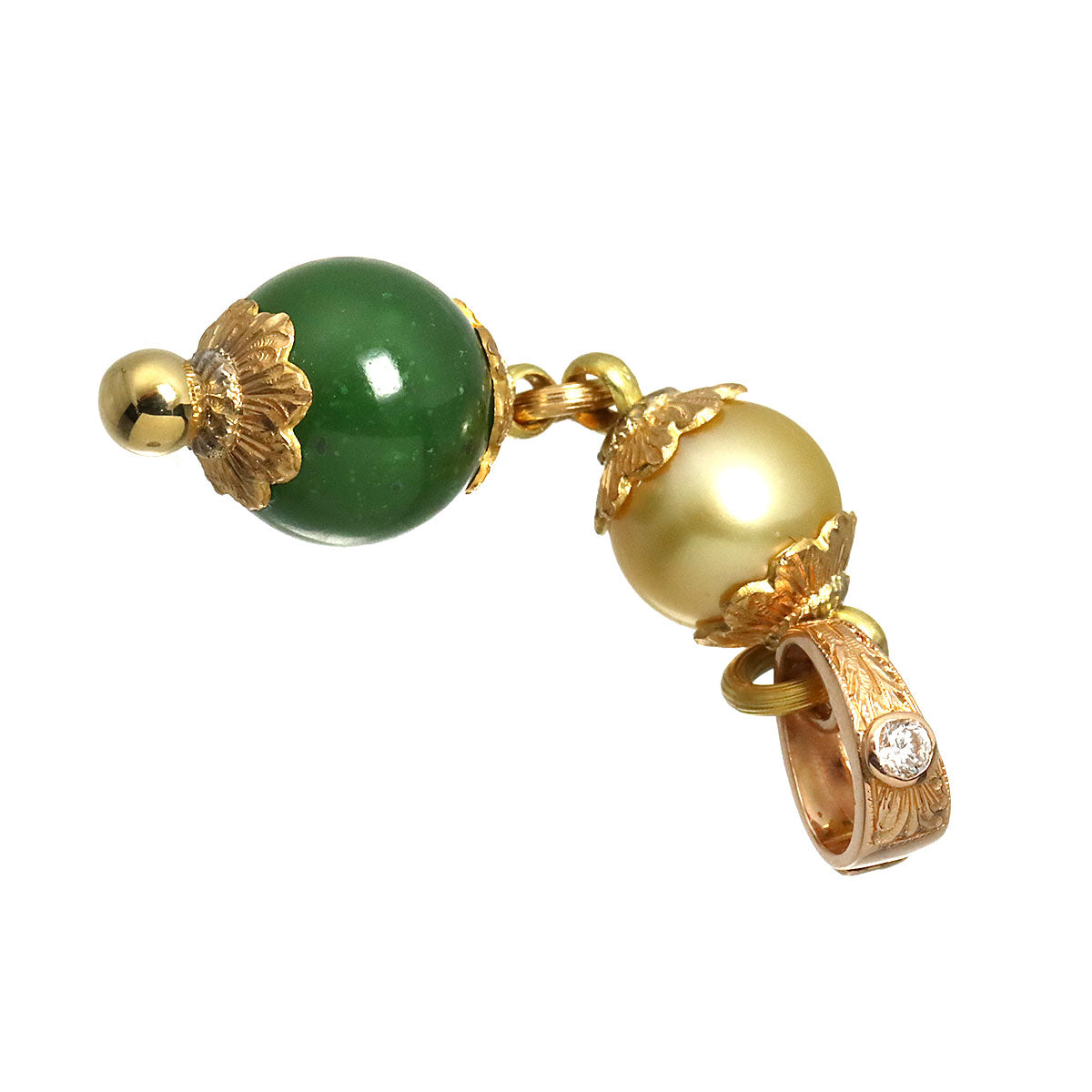 Nephrite Pearl Diamond Pendant Top 18K YG PG 750