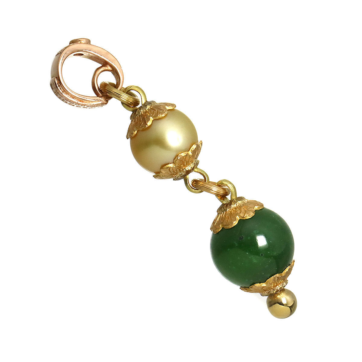 Nephrite Pearl Diamond Pendant Top 18K YG PG 750