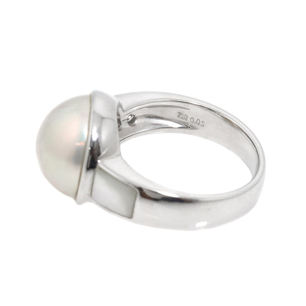 Mabe Pearl Diamond 0.05ct MOP Ring 18K WG 750 6-6.25(US)