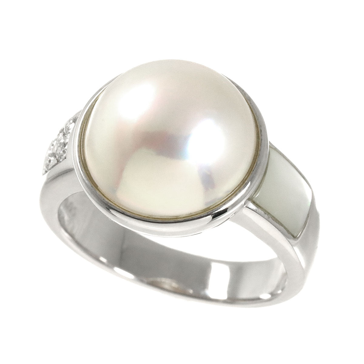 Mabe Pearl Diamond 0.05ct MOP Ring 18K WG 750 6-6.25(US)