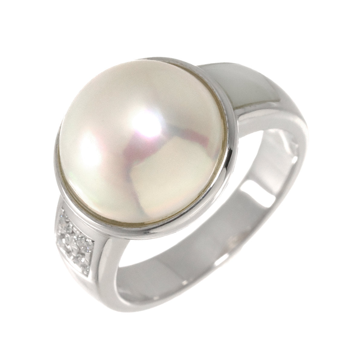 Mabe Pearl Diamond 0.05ct MOP Ring 18K WG 750 6-6.25(US)
