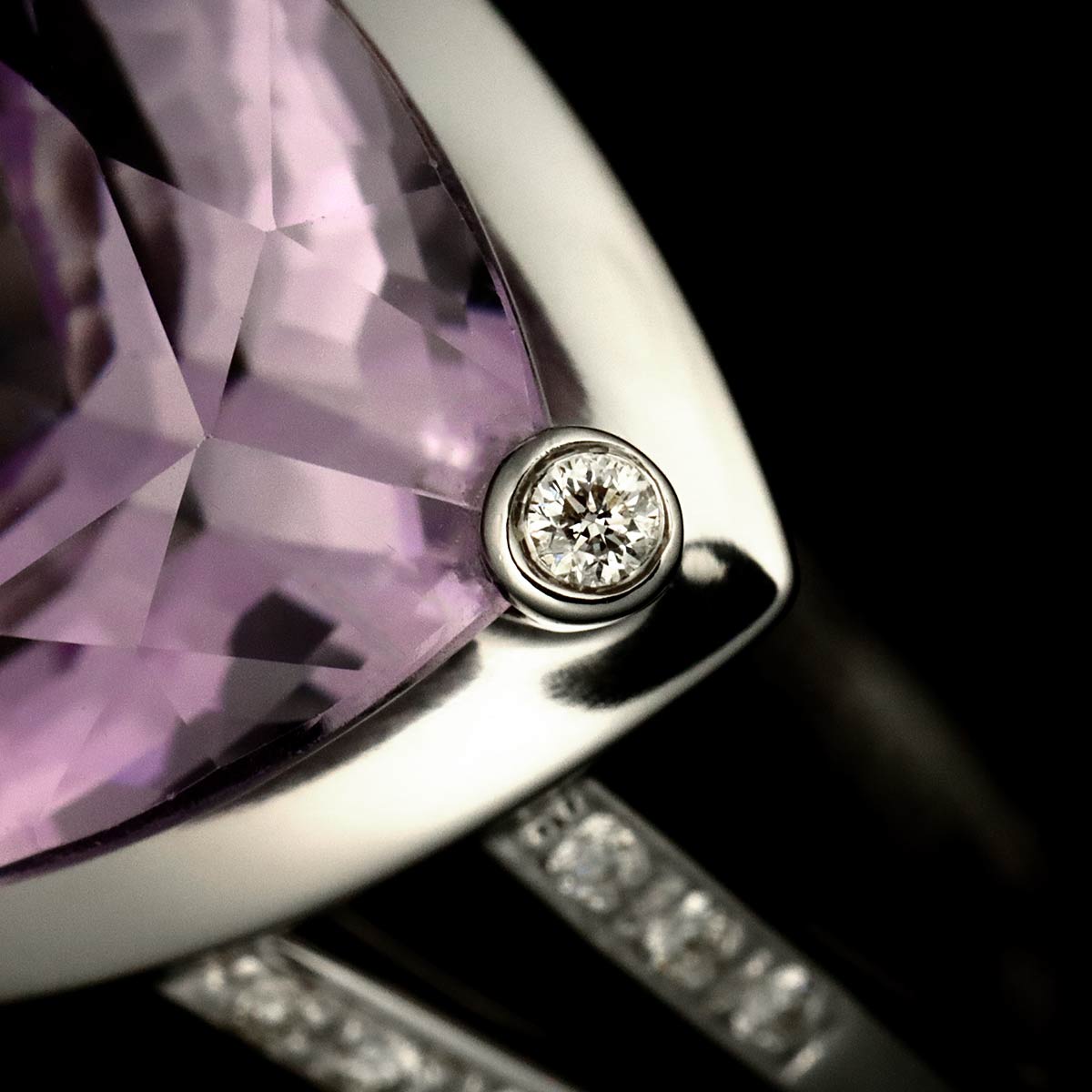 Amethyst Diamond Ring 18K WG 750 size52 6(US)
