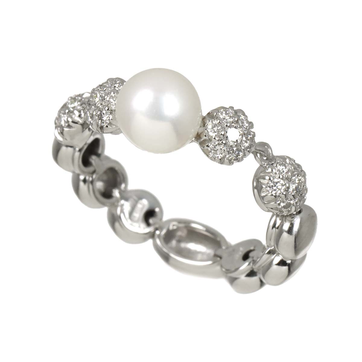 Akoya Pearl Diamond Ring 18K WG size6-6.25(US)