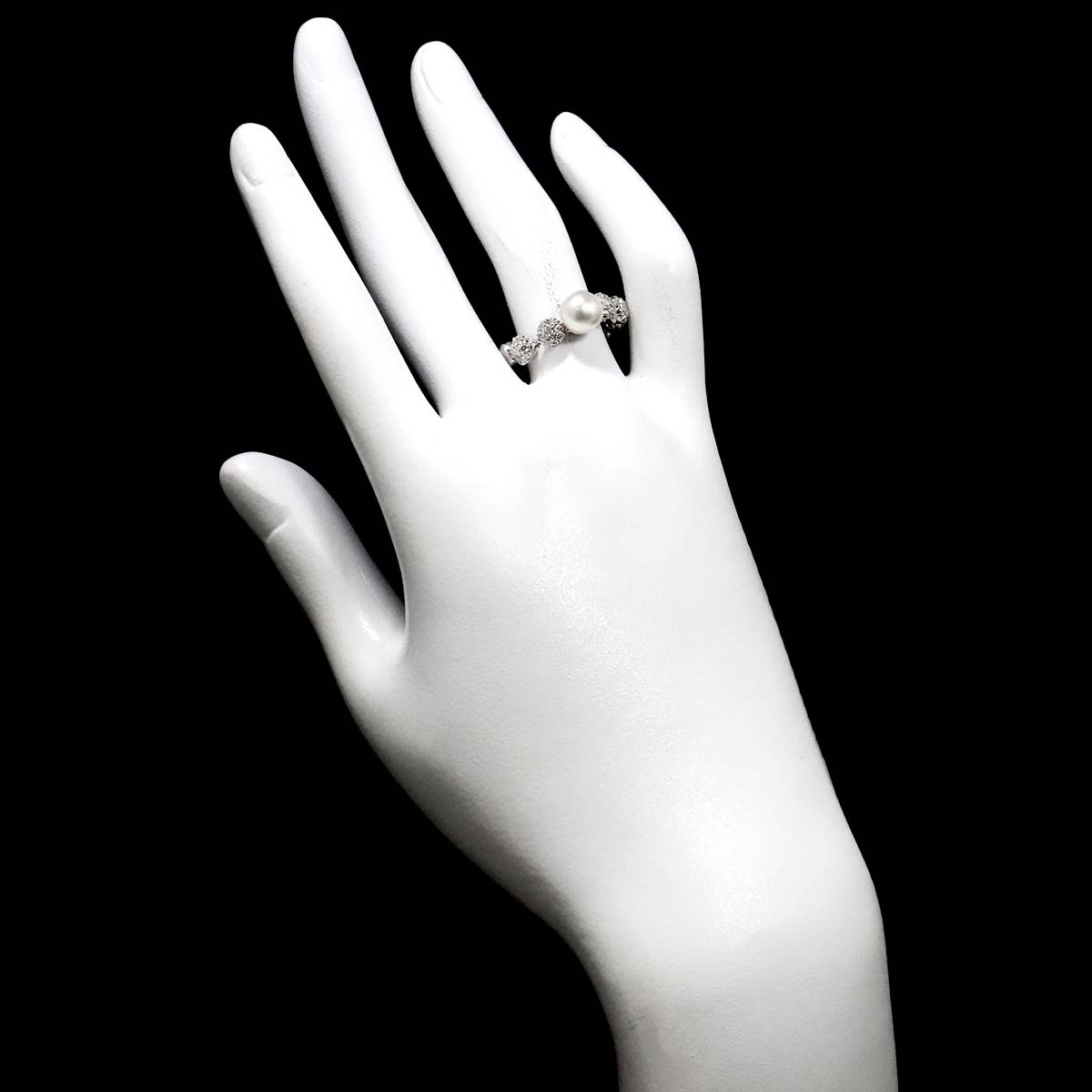 Akoya Pearl Diamond Ring 18K WG size6-6.25(US)
