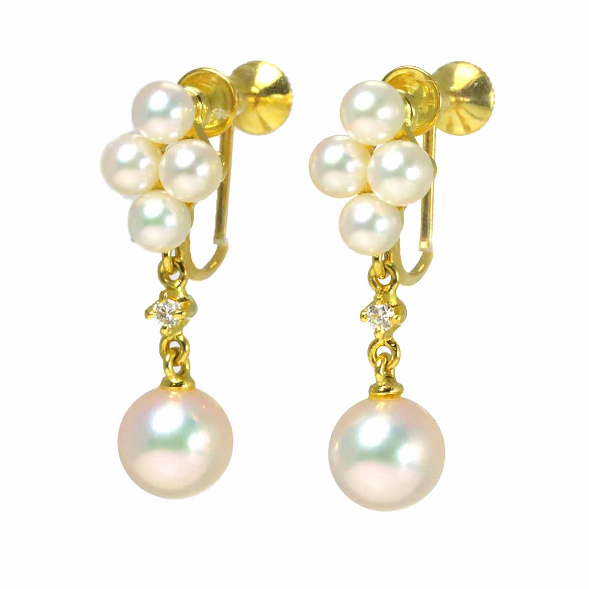 Akoya Pearl 6.5-3.5mm Diamond Earrings 18K Yellow Gold 750