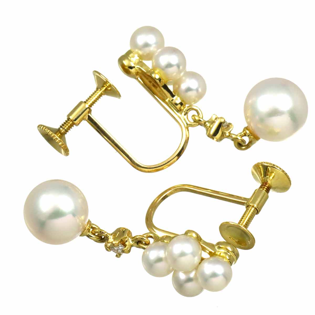 Akoya Pearl 6.5-3.5mm Diamond Earrings 18K Yellow Gold 750