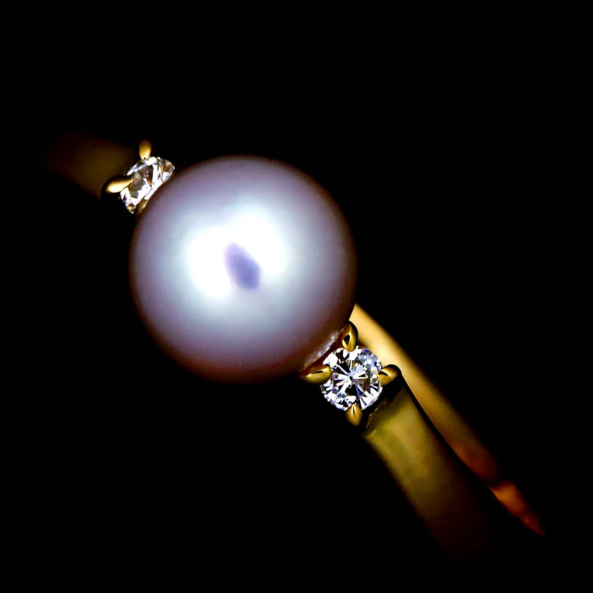 Akoya pearl 5.6mm Diamond 0.03ct Ring 18K YG 750 5.25(US)