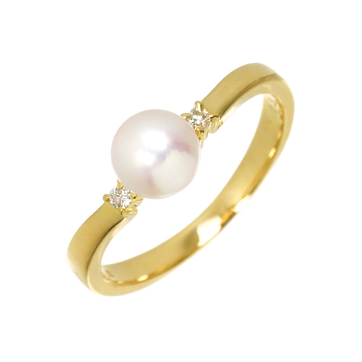 Akoya pearl 5.6mm Diamond 0.03ct Ring 18K YG 750 5.25(US)