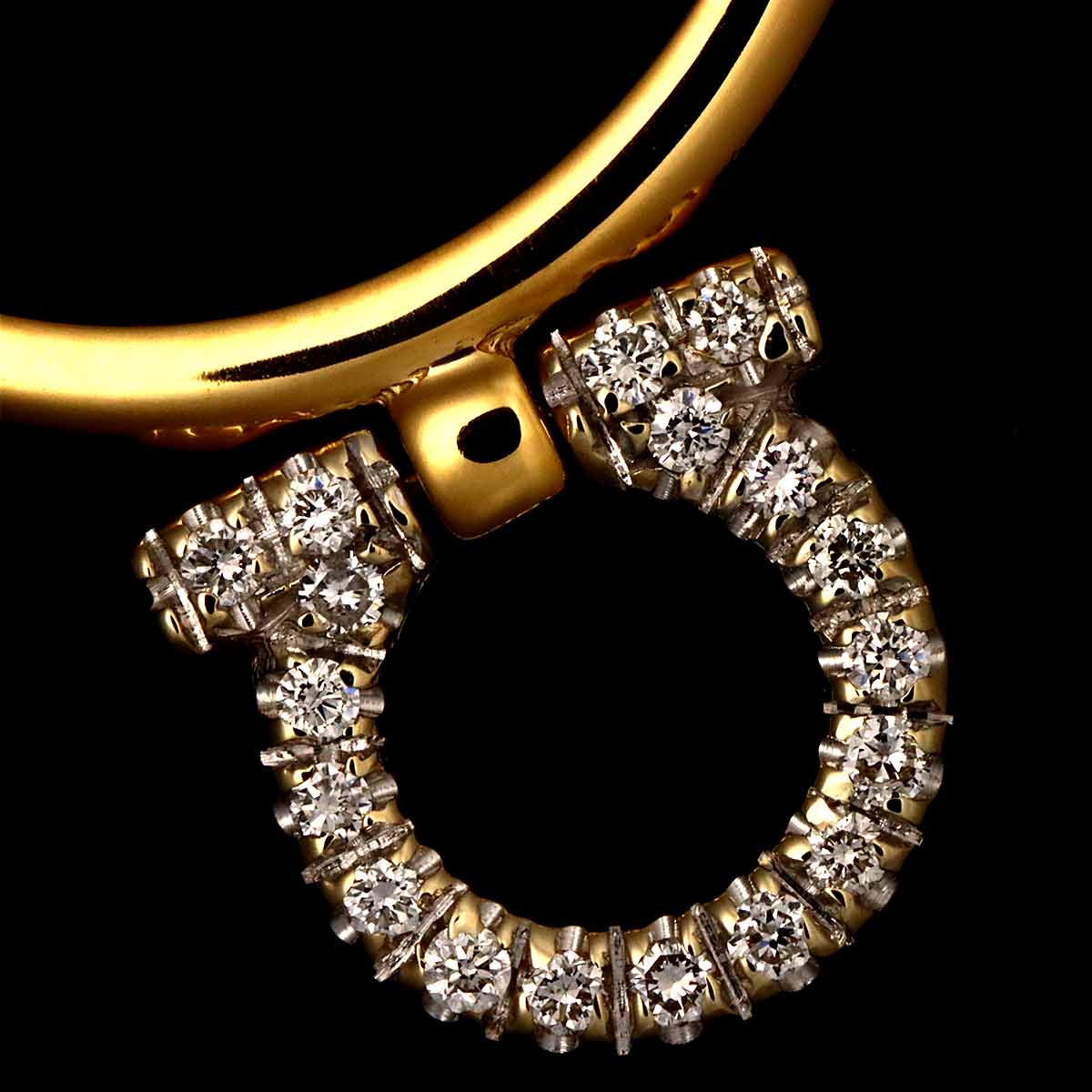 Gancini Diamond Ring 18K YG WG 750 Size4.5(US)