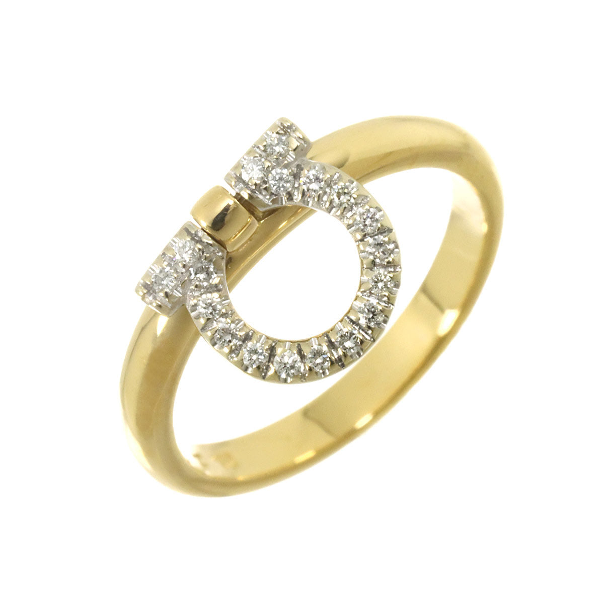 Gancini Diamond Ring 18K YG WG 750 Size4.5(US)