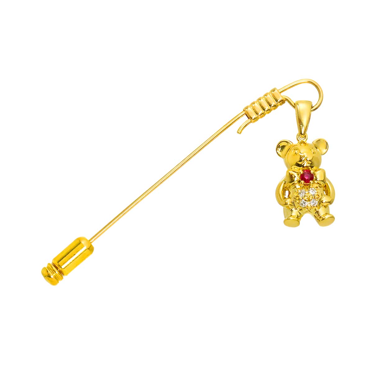 Diamond 0.04ct Ruby Brooch 18K Yellow Gold 750