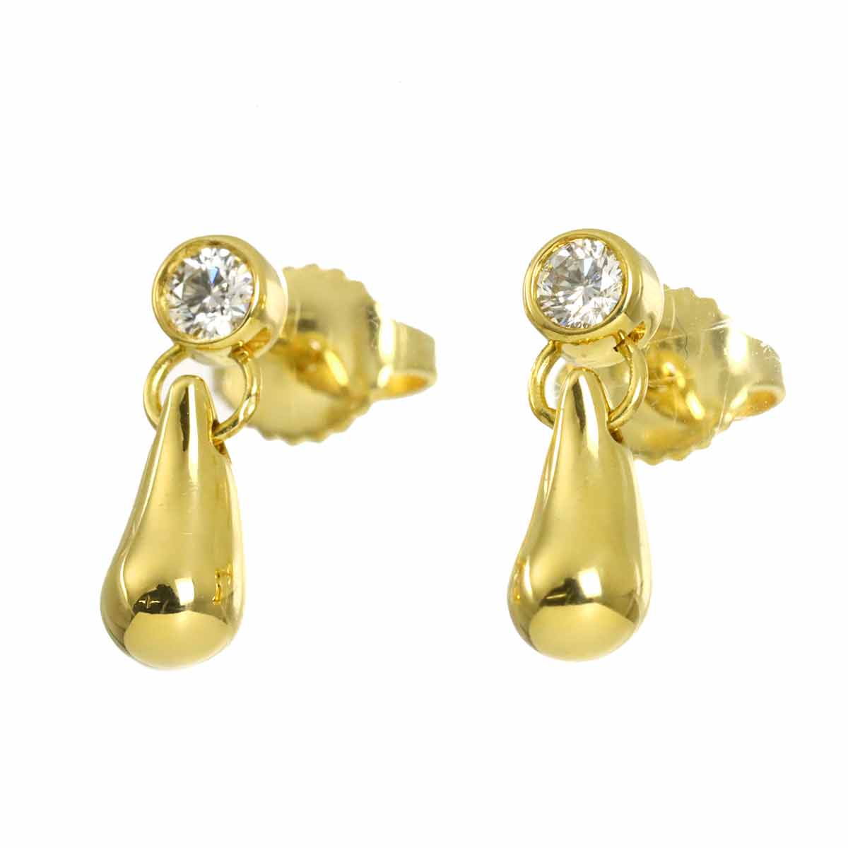 Teardrop Diamond Earrings Pierced 18K Yellow Gold 750