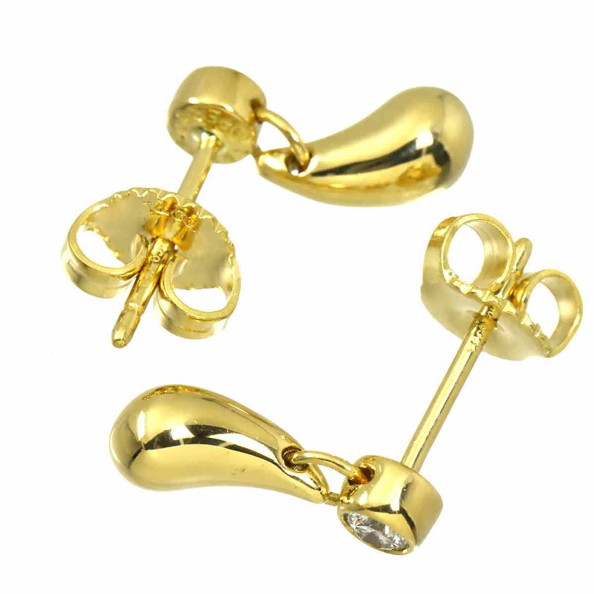 Teardrop Diamond Earrings Pierced 18K Yellow Gold 750