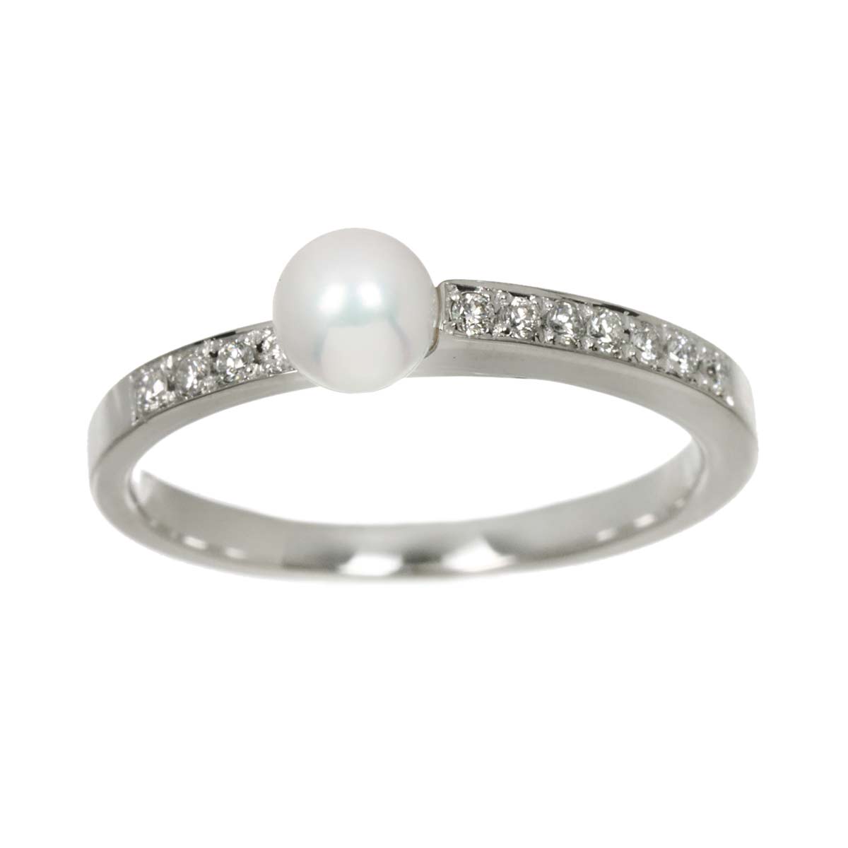 Akoya Pearl 4.9mm Diamond 0.11ct Ring 18K WG 750 Size6.75