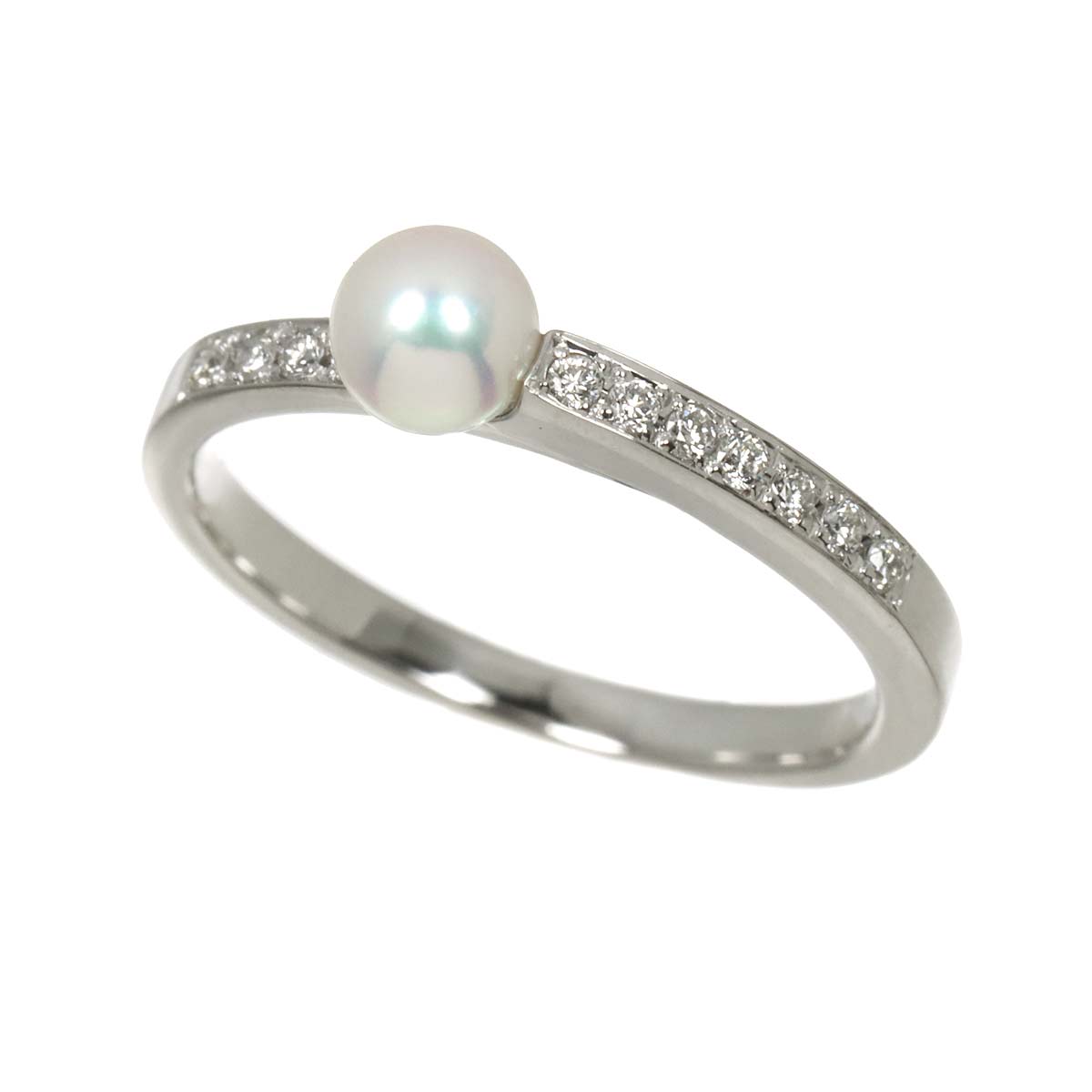 Akoya Pearl 4.9mm Diamond 0.11ct Ring 18K WG 750 Size6.75