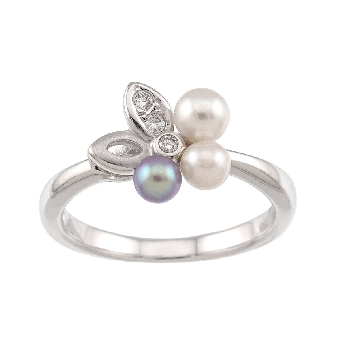 Akoya Pearl 3.9-3.3mm Diamond 0.03ct Ring 18K WG 750 5.25(US)